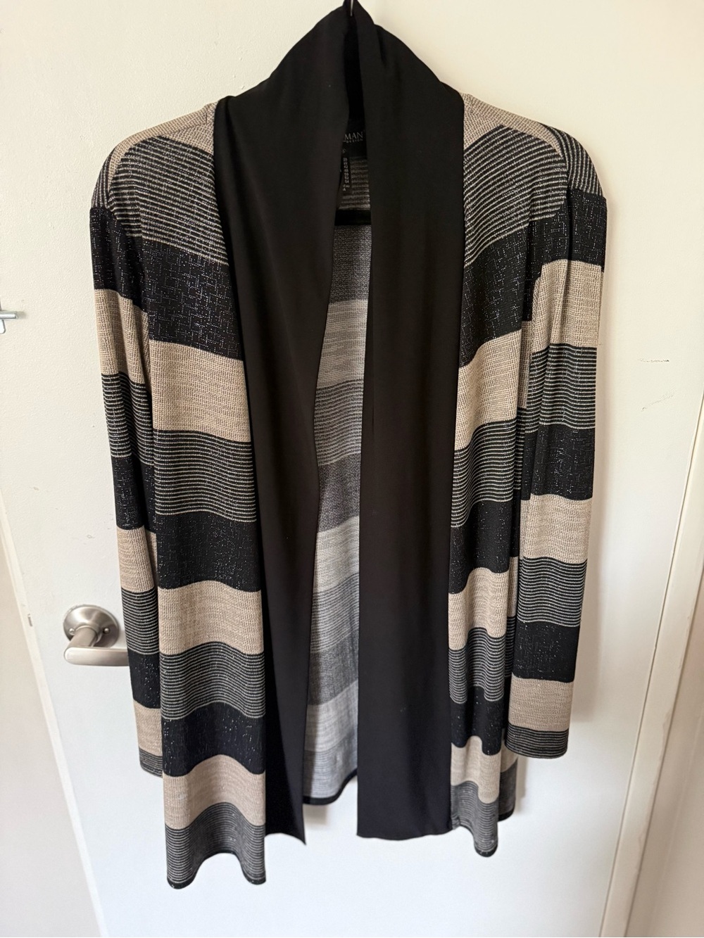 Frank Lyman Design Striped Open-Front Jacket in Black & Tan
